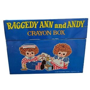 1974 Bobbs Merrill Raggedy Ann and Andy Tin Crayon Box